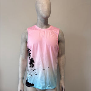 Shein Men's Size Medium Colorful Pink and Blue Tropical Tank Top NIB